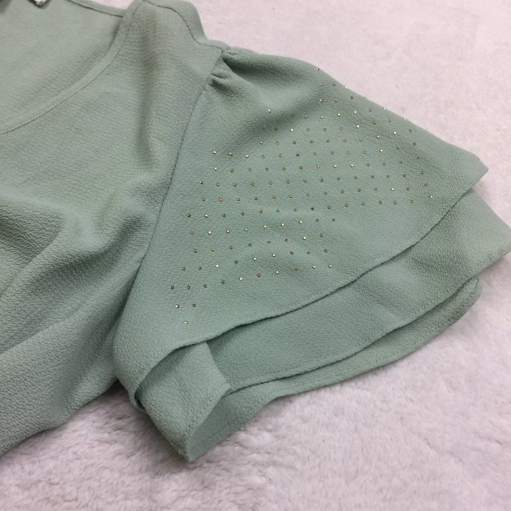 Michael Kors Peplum Blouse Top Size S Womans Green V-Neck Layered Flutter Sleeve - Picture 11 of 12